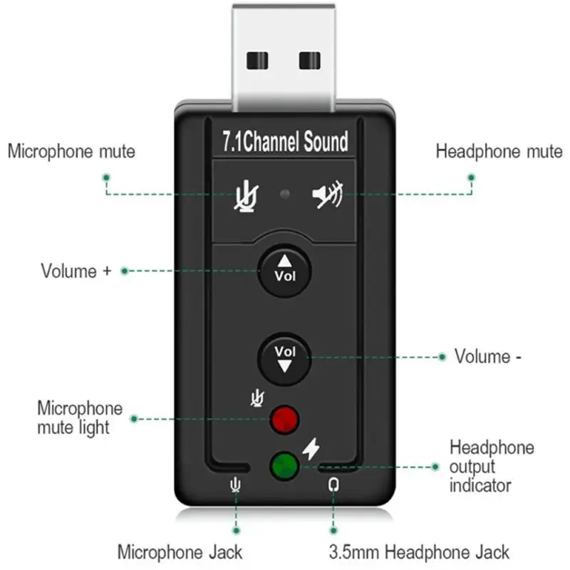 Zunanja zvočna Kartica 7.1 USB Stereo Zvočna kartica Podpora za Windows XP/2000/Vista za PC Računalnik Prenosni računalnik Slušalke Mikrofon