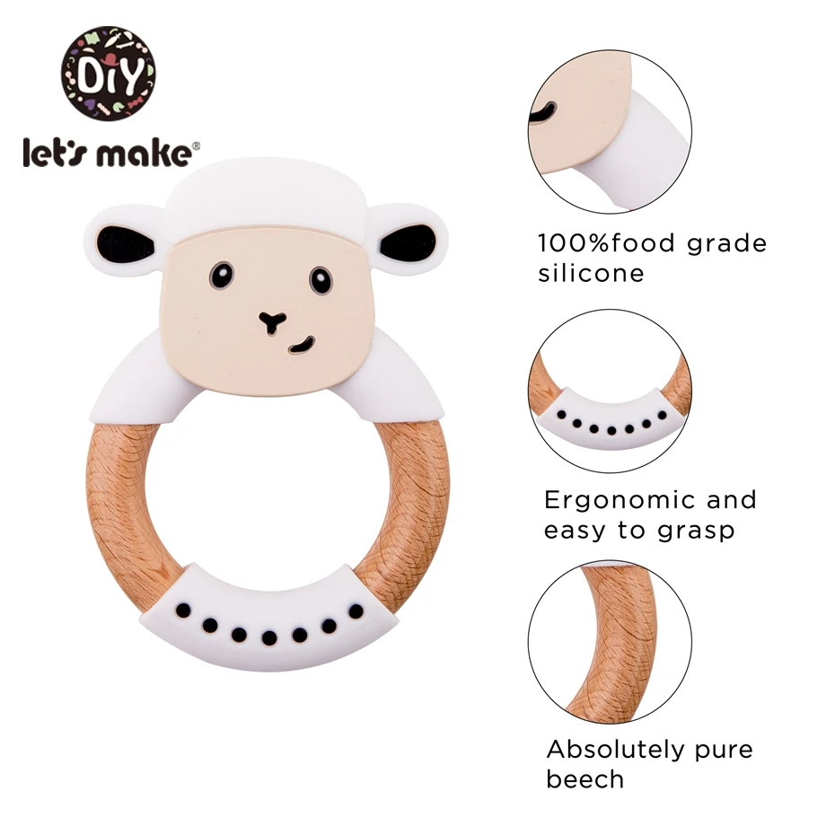 Naj 4pc Baby Teether Silikona, Risanka Ovce Oblikovan Baby Začetnih Igrača Bukovega Lesa Obroč za Malčke Udobje Igrače Otroška Teether
