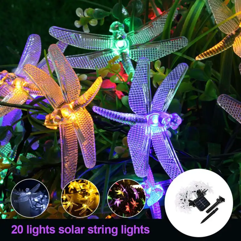 1set Sončne Niz Lahkih 20 LED Sončne Niz Luči Dragonfly Nepremočljiva Prostem Vrt Stranka Vila Lučka Svetlobni trakovi Solarna Svetilka