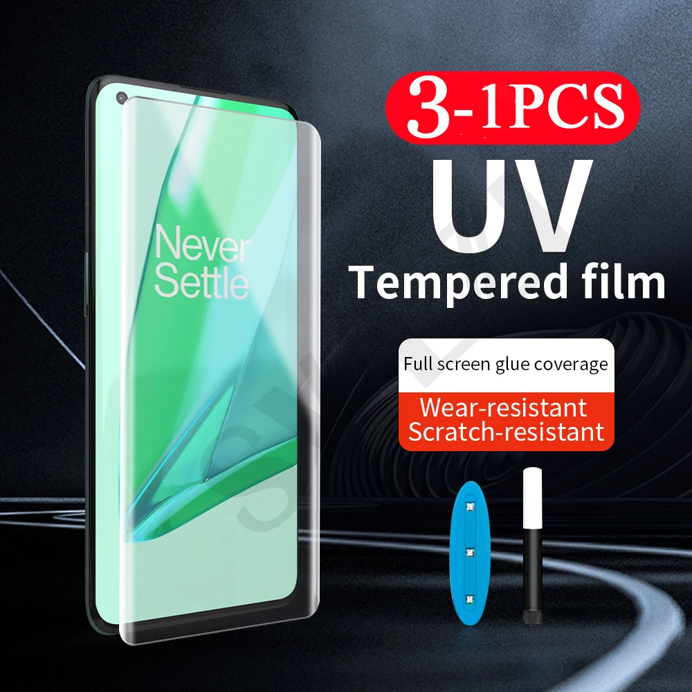 3/2/1Pcs 9D polno kritje za Oneplus 9 pro UV Steklo zaščitno folijo 7 7T 8 pro UV kaljeno steklo telefon zaslon patron, pametni telefon