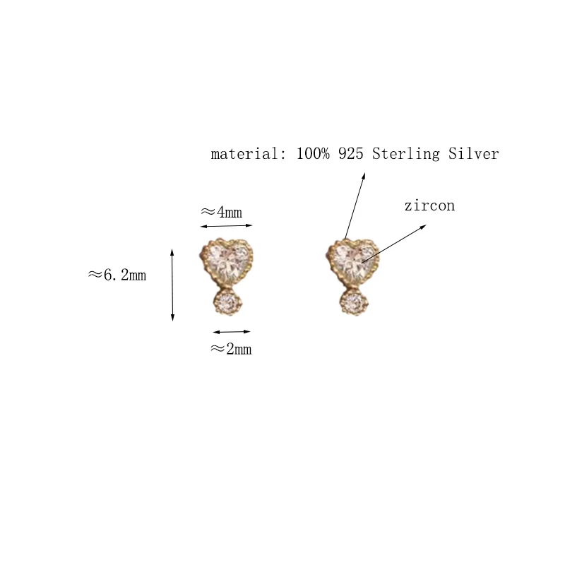 Pravi 925 Sterling Srebro v Obliki Srca Uhani 14K Zlato Prevlečeno S Kristalno Lepe Lepe Poredna Študent Dekle Uhani