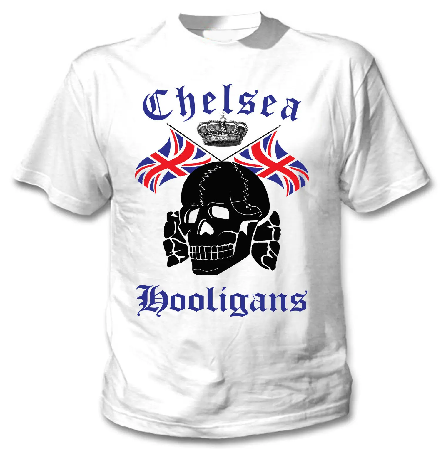 Chelsea Huligani Footballs Kul Tshirts Mens Kratek Rokav, Bela