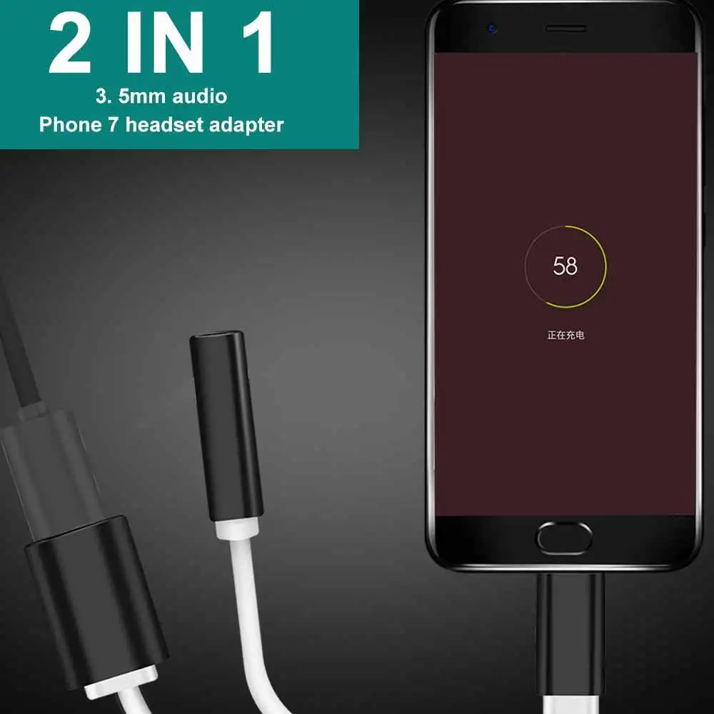 2 v 1 Prenosne Slušalke Jack 3.5 mm Audio Jack Kabel Adapter za Polnilnik za iPhone 7/8/X Slušalke Polnjenje Glasbe Klic
