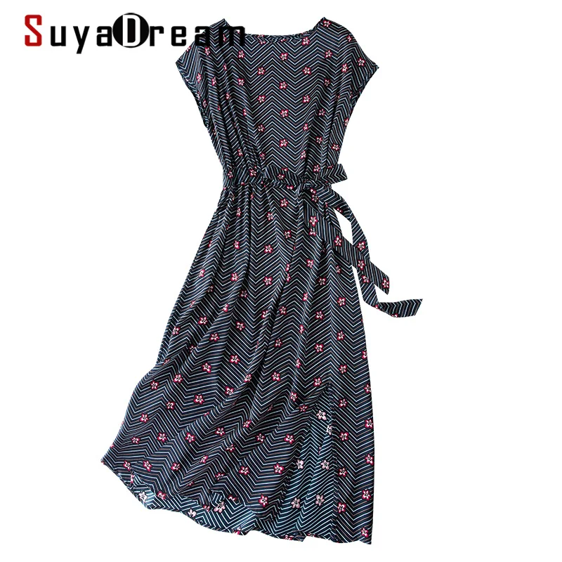 SuyaDream Ženska Natisnjeni Dolgo Obleko Saten Svila V skladu Sashes Cvetlični Obleke 2021 Pomlad Poletje Proge Obleke