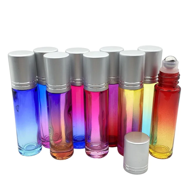 10pcs Prazna 10 ml Gradient Barve Debelo Steklo Eterično Olje Parfuma Vzorec Steklenico Roller Ball Tehtnica