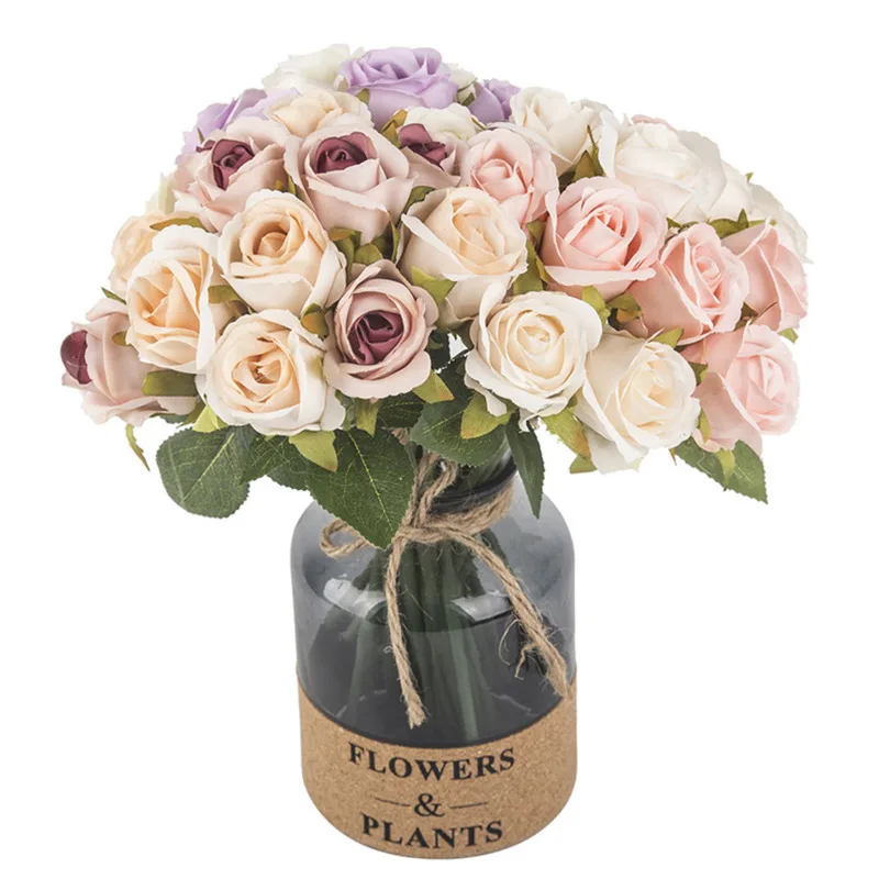 12 Glav/kup Rose Poročna Šopek Umetnih Dekoracijo Cvet Poročno Dekoracijo Cvet Svilenih Vrtnic Cvet Moda Darila 25 cm