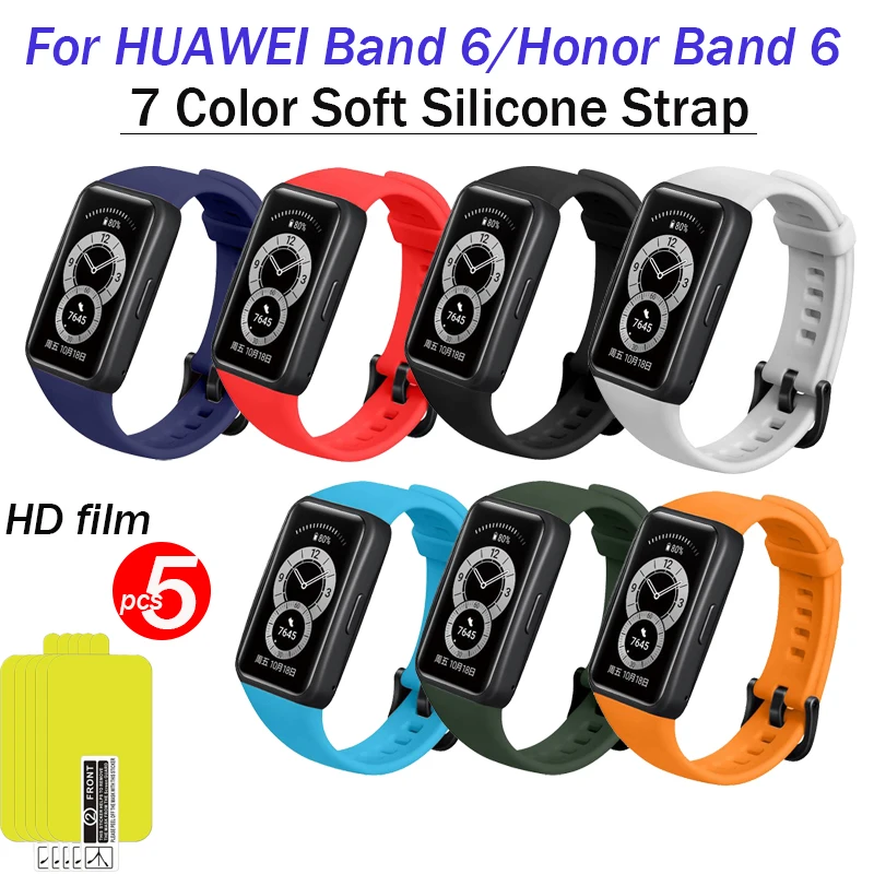 Mehke Silikonske Watchband Za HUAWEI Band 6 Pametno Gledati Zapestnica Zamenjava Za Honor 6 Trak Z 5PCS HD Protector Film