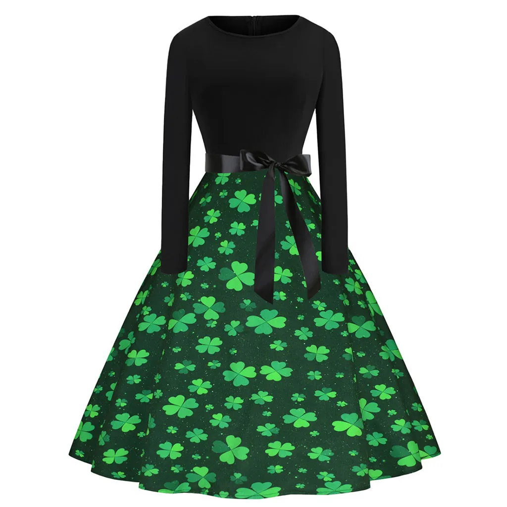 Ženske Saint Patrick Parade Irski St. Patrick ' s Day Oblačenja nedeljo 1950 Retro Zelena Treh Listov Detelja Detelja Obleko brez Rokavov
