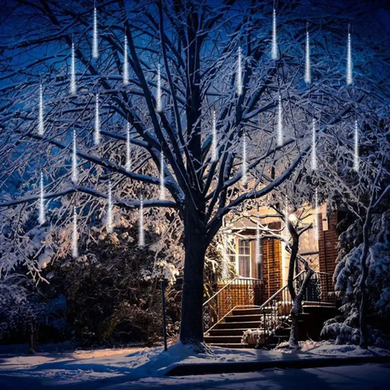 50 CM 8 Cev Meteor Tuš Dež Niz LED Luči Nepremočljiva Prostem Vrt Božično zabavo, Sneg Pada Ledenica Kaskadne Svetlobe