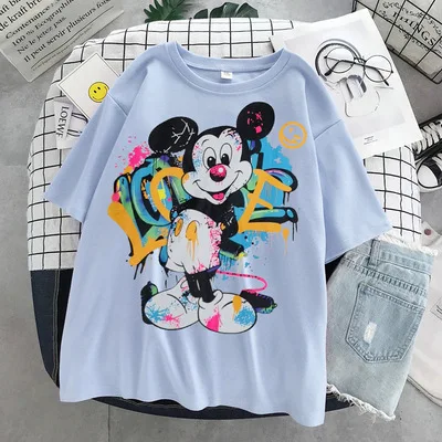 Disney Sintetičnega Materiala Poletje Dekle Majica Vrhovi Luksuzni Oblikovalec Tshirt Mickey Mouse Risanka Tiskanja Ženske T-Shirt