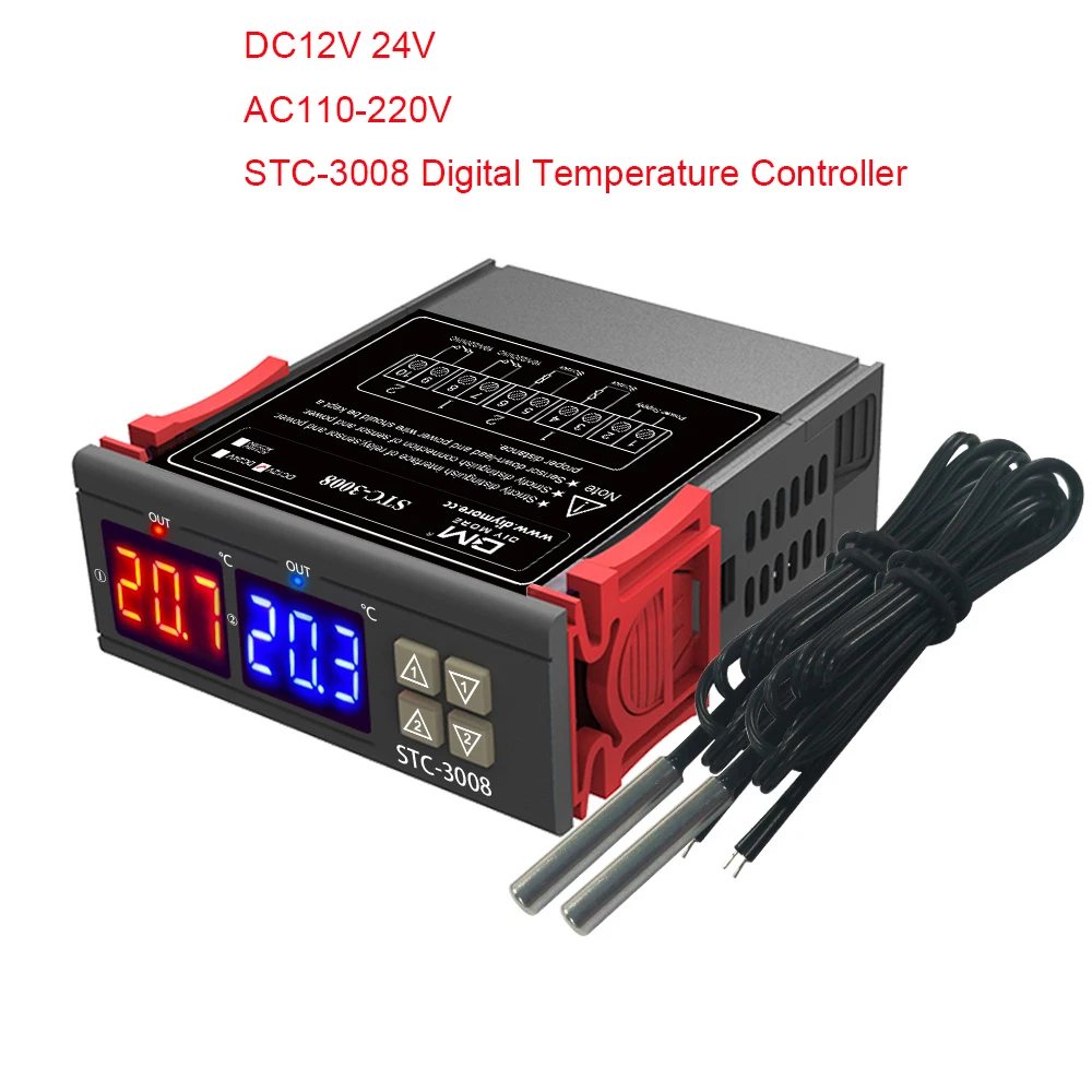 STC-3008 Digitalni Temperaturni Regulator Dvojni Prikaz Dveh Rele Izhod 12V 24V 220V Thermoregulator Termostat Z Grelec Hladilnik