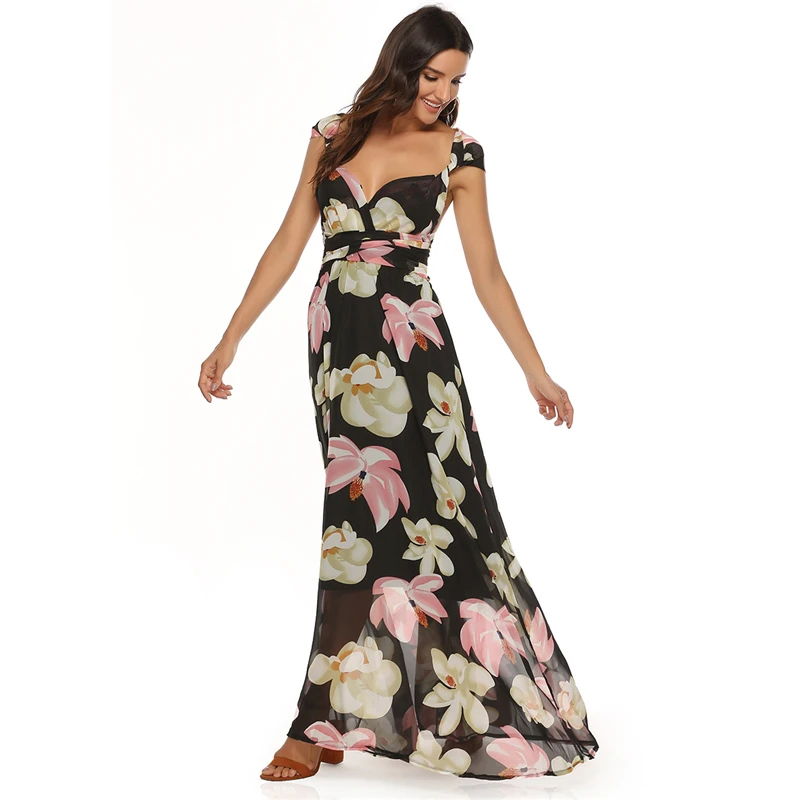 Cvetlični Maxi Dolga Obleka Ženske Multiway Zaviti Zamenljivih Infinity Obleko Seksi Dama Družico Stranka Povoj Haljo Šifon Obleke