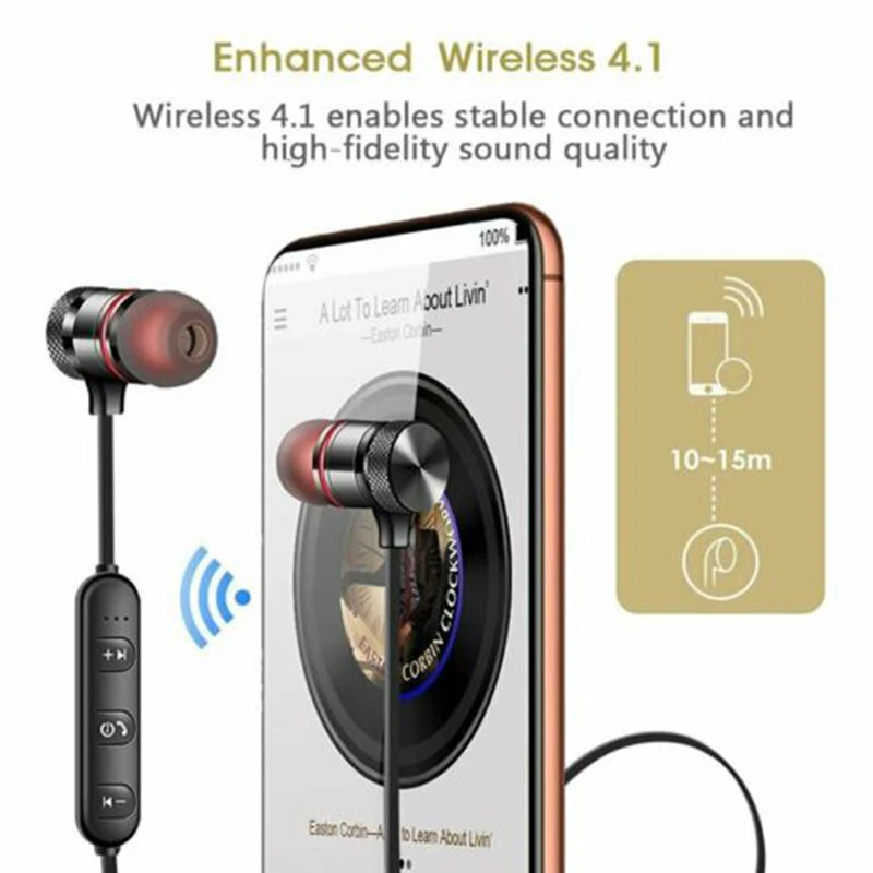 Bluetooth 4.1 Slušalke V Uho Brezžični Magnetni Šport Slušalke Stereo Audio Bass Čepkov Prenosni Neckband Hearsets