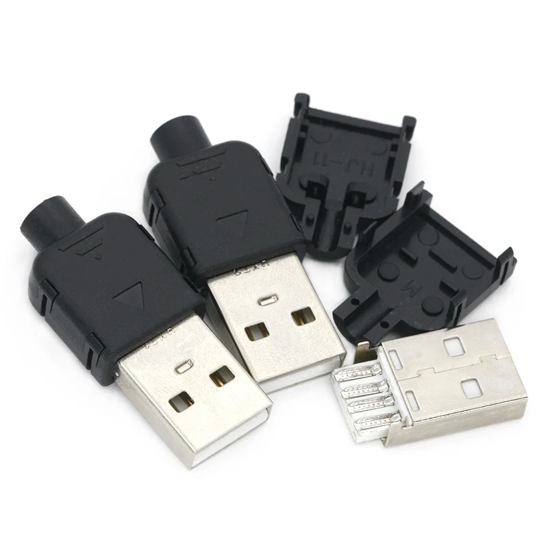 10 Kompletov DIY Priključek USB 2.0 Vtič Tip Moški 4 Pin Skupščine Adapter Vtičnice Spojke Tipa Črne Plastične Lupine Za Podatkovno Povezavo