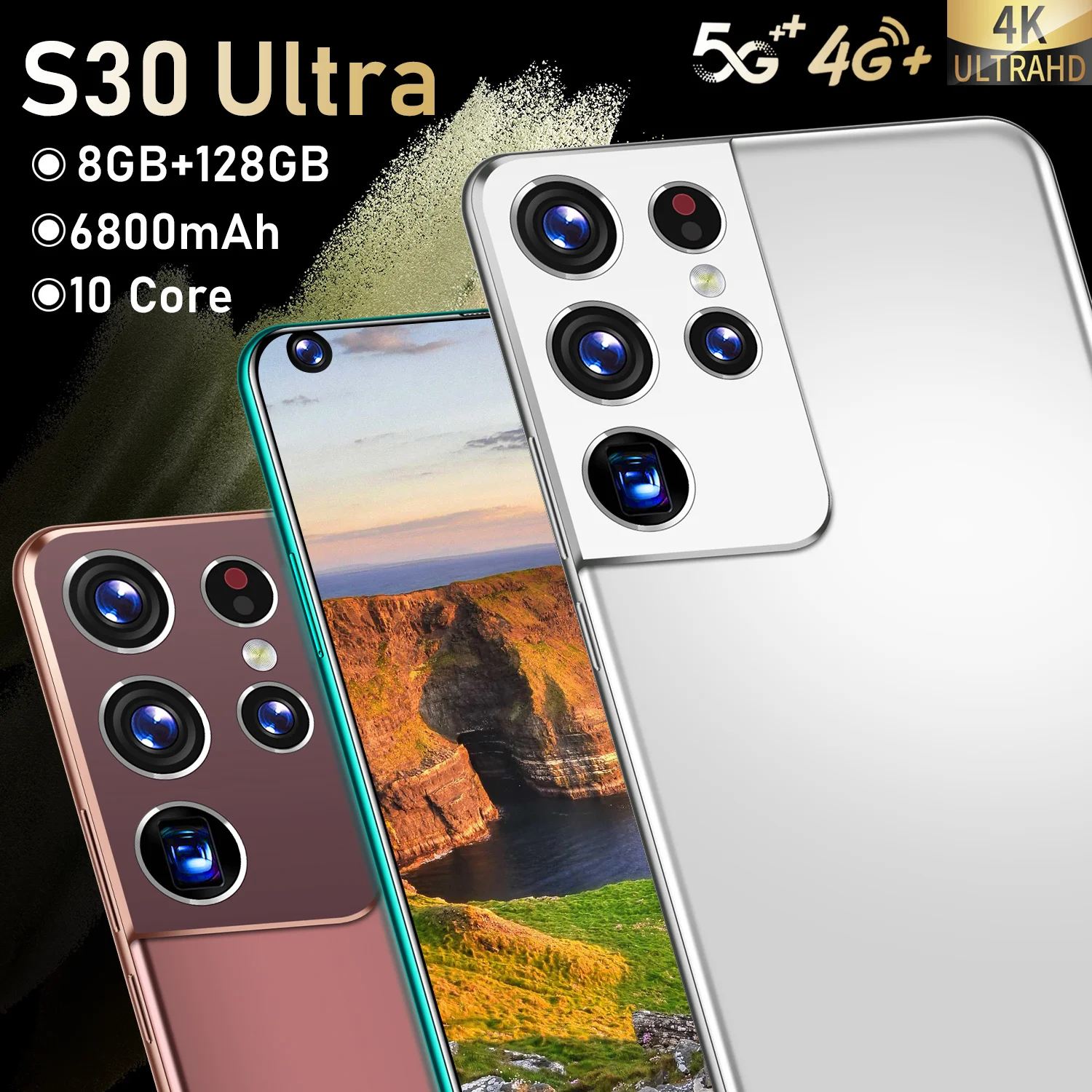 S30 Ultra 8GB+128GB 10 Jedro Celoten Zaslon Pametnega Telefona 2021 Novo 7.3 Palčni 24+48MP 6800mAh Obraza, Prstnih ID Andriod Mobilni Telefon