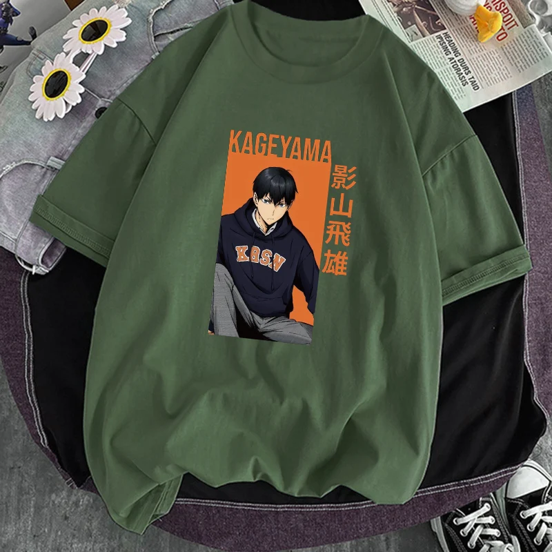 Oversize T-shirt Človek Haikyuu Kageyama Tobio Priložnostne Hip Hop Plus Kratek Rokav Black T shirt Novo Poletje Harajuku Tee Moški Majica