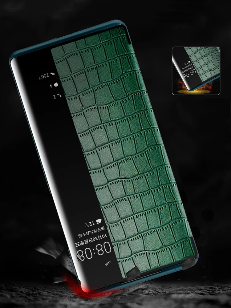 Krokodil Smart View Usnja Flip Cover Primeru Za Huawei Mate 40 Pro Plus RS Mate 30 Mate 20 P50 P40 P30 Pro