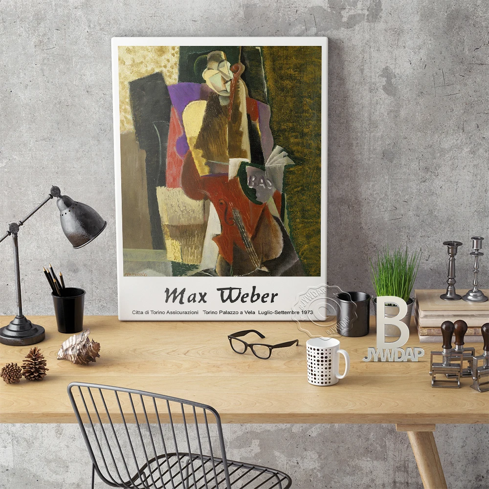 Max Weber Letnik Italijanski Muzejsko Razstavo Čelist Umetnost Plakata, Torino Palazzo A Vela Luglio Fotografij, Povzetek Platno Slikarstvo