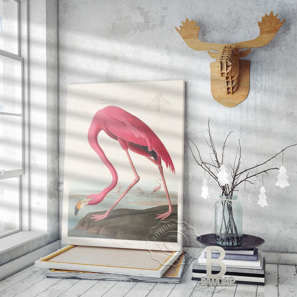 Skandinavski Retro Ptica Plakat, Pink Flamingo Stenske Nalepke, Skandinavski Slog Wall Art Slike Domači Dnevni Sobi Notranje Zadeve Dekor Darilo