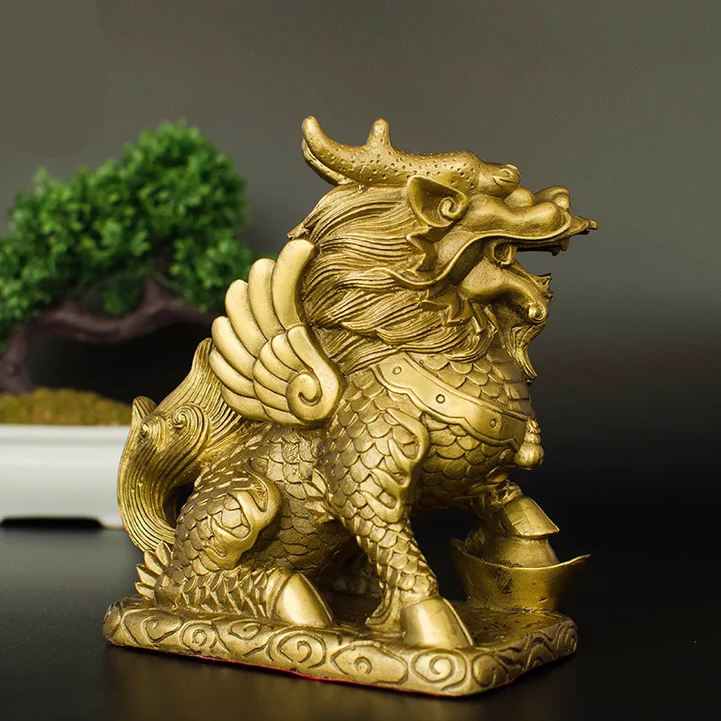 2Pcs/set Feng Shui Zlati Medenina Chi Lin/Kylin Bogastvo Blaginjo Kip Doma Dekoracijo Pritegnete Bogastvo in vso Srečo
