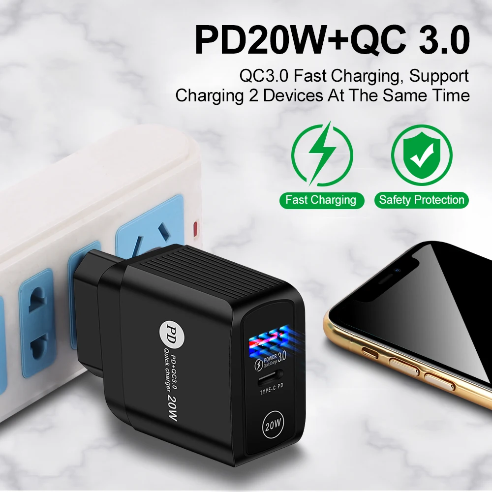 PD 20 W Združljiv QC 3.0 Hitro Polnjenje Mobilnega Telefona Polnilnik EU/ZDA/ Vtič Debelo Hitro Polnjenje Črni barvi za Iphone 12 Pro Električni