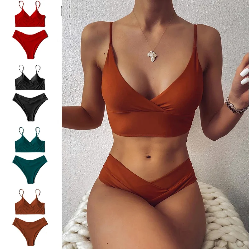 2021 Seksi Trdna Ženske Kopalke Bikini Push Up Kopalke Telovnik Bikini Komplet Brazilski Kopalke Dva Kosa Swim Oblacilo Ženske