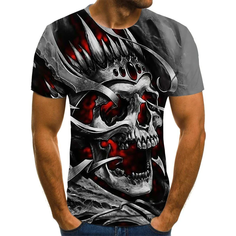 Vroče prodaje punk povzetek plus velikost moška T-shirt 3D lobanja, tiskanje T-shirt O-vratu moda vrh ulica, hip-hop obleko 2021 avantgarde