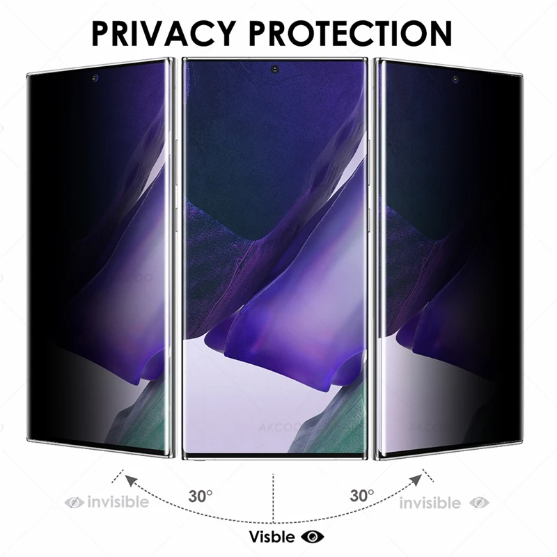 Galaxy Note 20 Ultra Anti-Spy Kaljeno Steklo Screen Protector UV Polno Lepilo za Samsung S8 9 10 20 Plus Opomba 8 9 10 5G Zaščitnik
