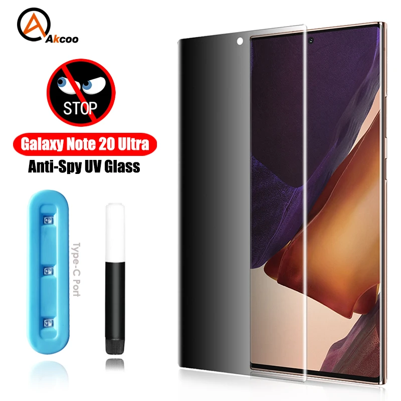 Galaxy Note 20 Ultra Anti-Spy Kaljeno Steklo Screen Protector UV Polno Lepilo za Samsung S8 9 10 20 Plus Opomba 8 9 10 5G Zaščitnik