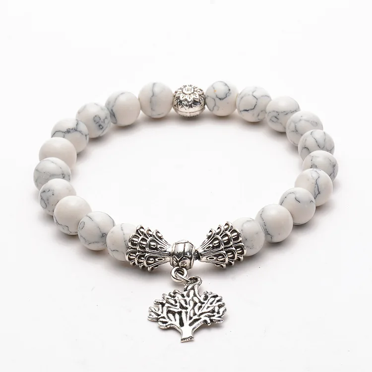 Naravni lava kamen sive kroglice zapestnica srebrne barve Tree of Life obesek sklop zapestnica za moške, ženske čar nakit nekaj darilo