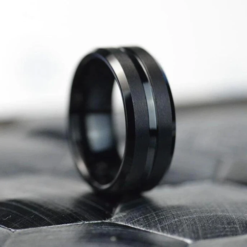 FDLK Moda 8 MM Moške Black Ring Tanko Črno Črto Poroke Vintage Zaročni Obletnico Obroč, Nakit Za Moške