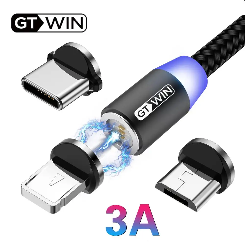 GTWIN 3A Magnetni Kabel Micro USB Kabel Za iPhone Xiaomi 10 Hitro Polnjenje USB Tip C Kabel Mobilni Telefon, Polnilnik, Kabel Podatkov Žice