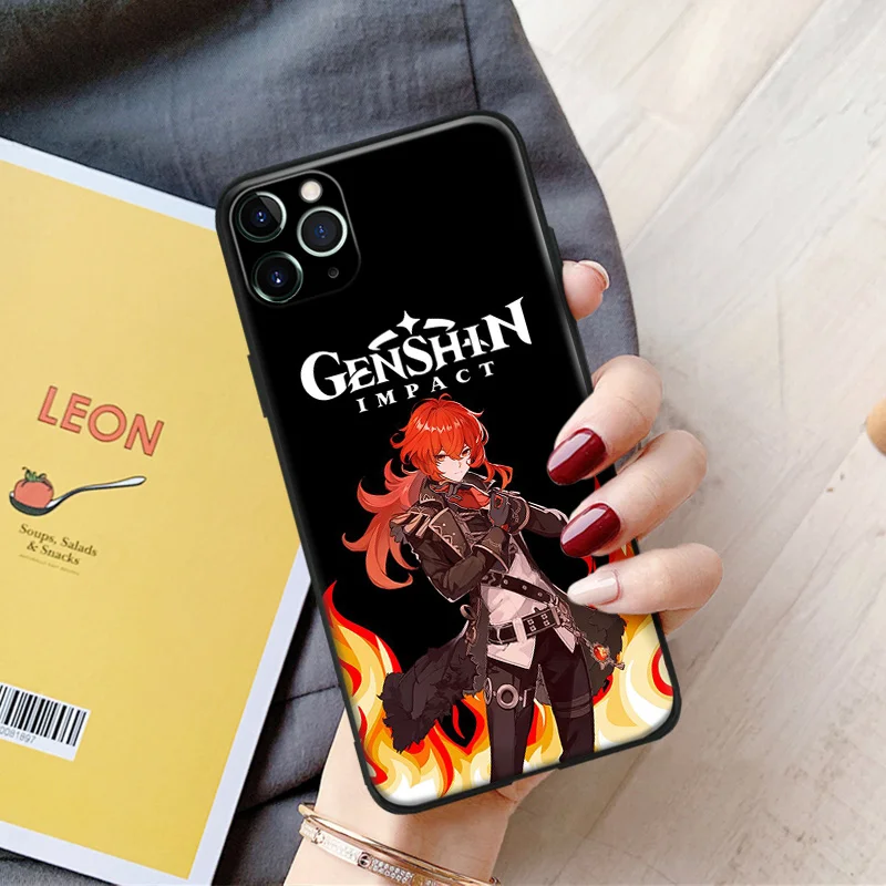 Genshin Vpliv Diluc anime manga silikonski Primeru Telefon ZA iPhone Se 6 6s 7 8 Plus X Xr Xs 11 12 Mini Pro Max steklen Pokrov Lupini