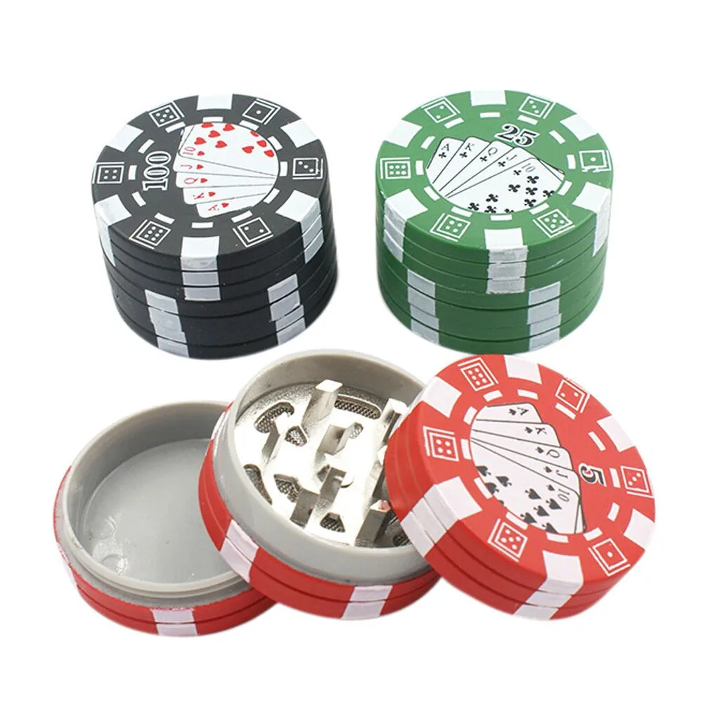 3 Plasti Poker Čip Slog Zel, Zeliščna Tobak Mlinček Plastike, Kovin, Brušenje Kajenje Cevi Pribor pripomoček Rdeča/Zelena/Črna CD