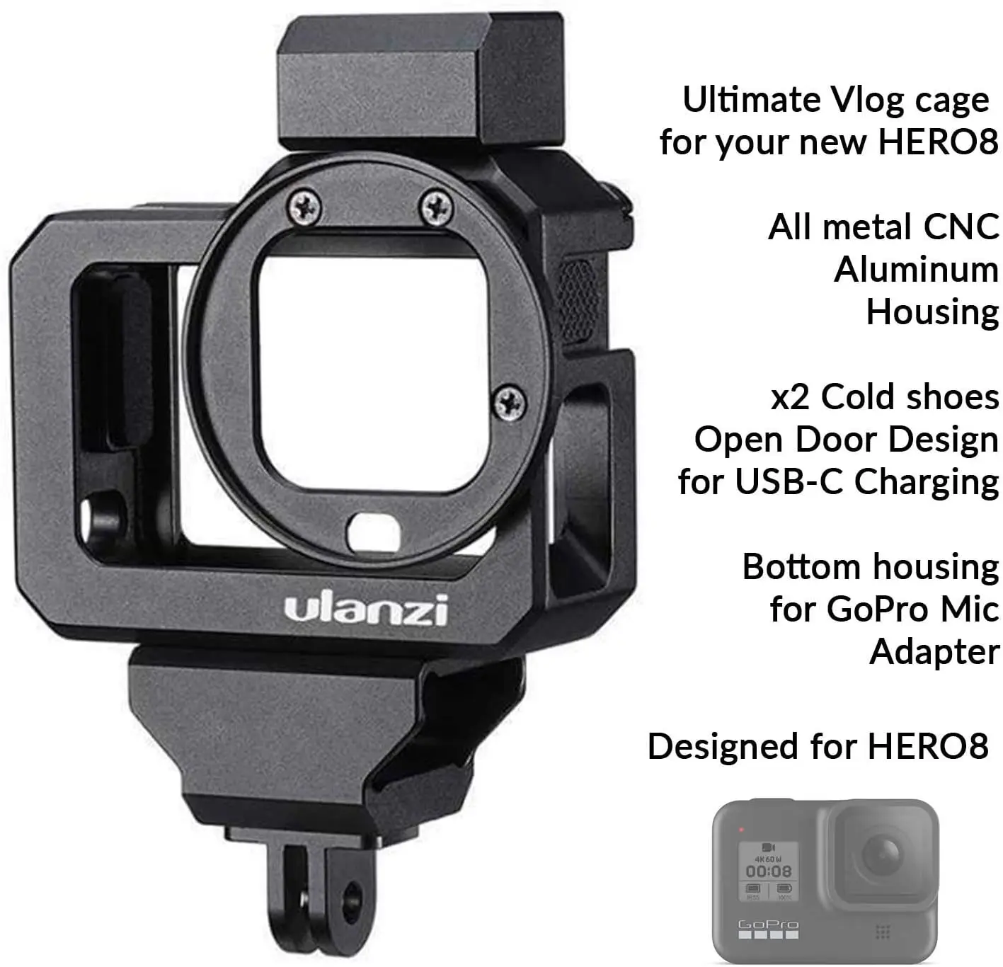 Ulanzi G8-5 Strokovno CNC Vlog Ohišje za GoPro Hero8 | Dvojno Hladno Čevelj Vijake z Avdio Mic Adapter Kletko