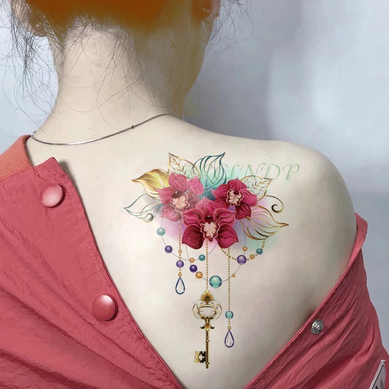 Nepremočljiva Začasni Tattoo Nalepke roza cvet diamantna ogrlica listov ponaredek tatto flash art tattoo tetovaže za dekle ženske moški