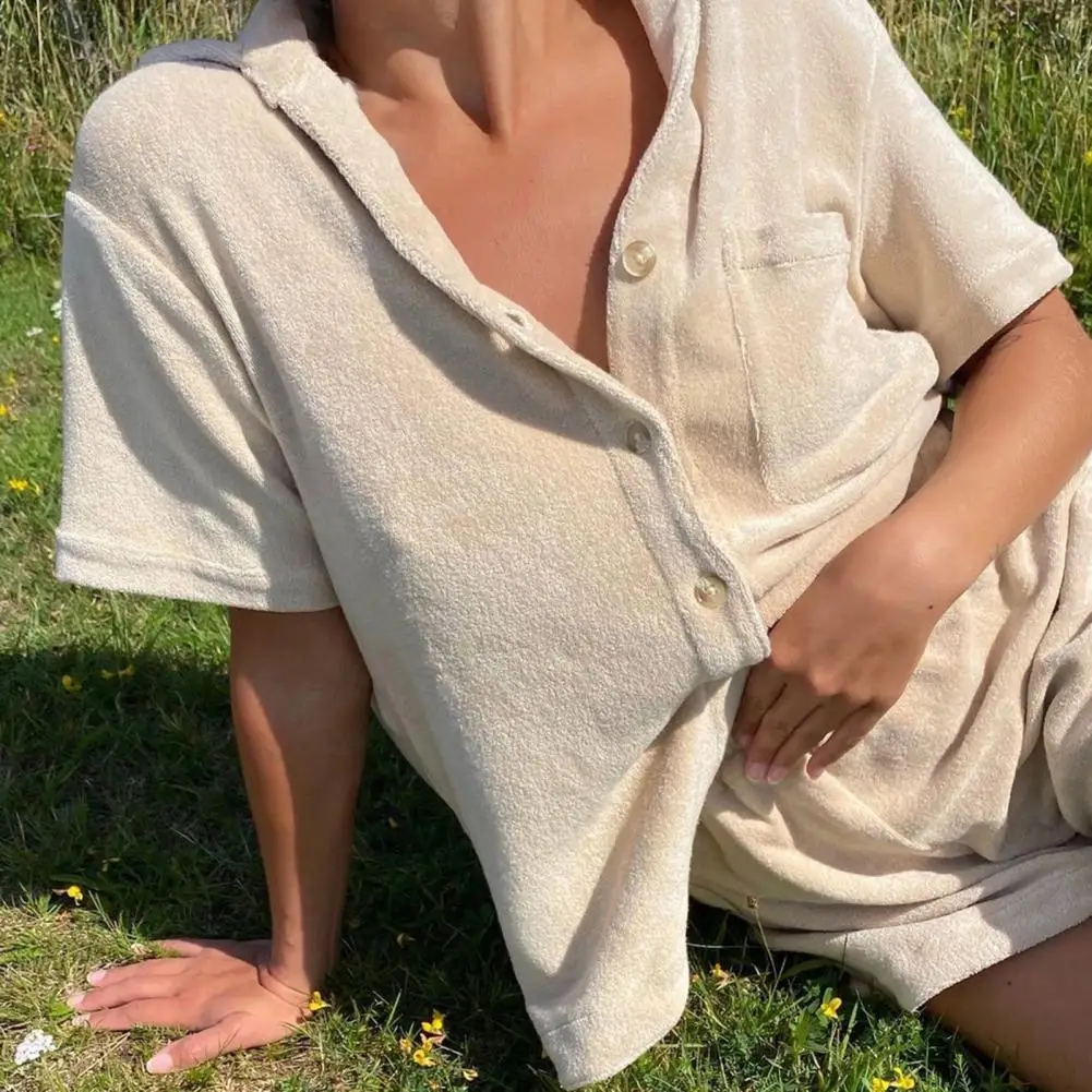 2021 Nove Ženske Obleko Kratek Sleeve Solid Barvno Single-zapenjanje T-shirt Vrh Ohlapne Hlače Dveh Kosov Set Homewear za Pomlad/Summe