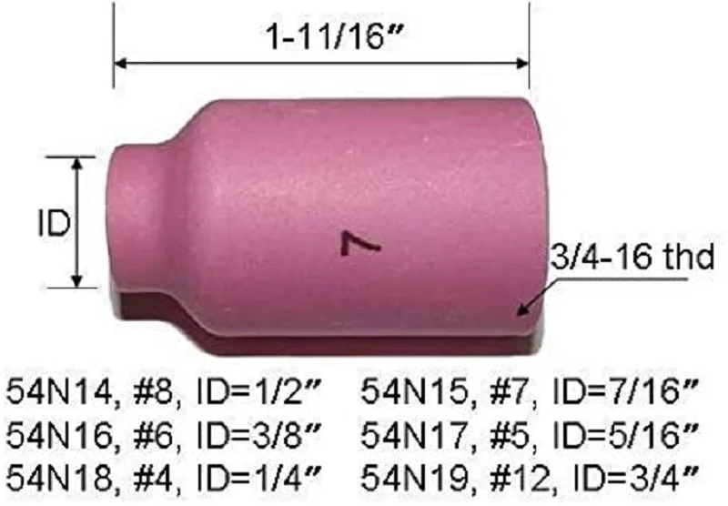 RIVERWELD TIG Plina Objektiv Keramične Skodelice 54N15 #7 (7/16, D11.0*42mm ) za TIG Gorilnik WP 17 18 26 Serije 10pk