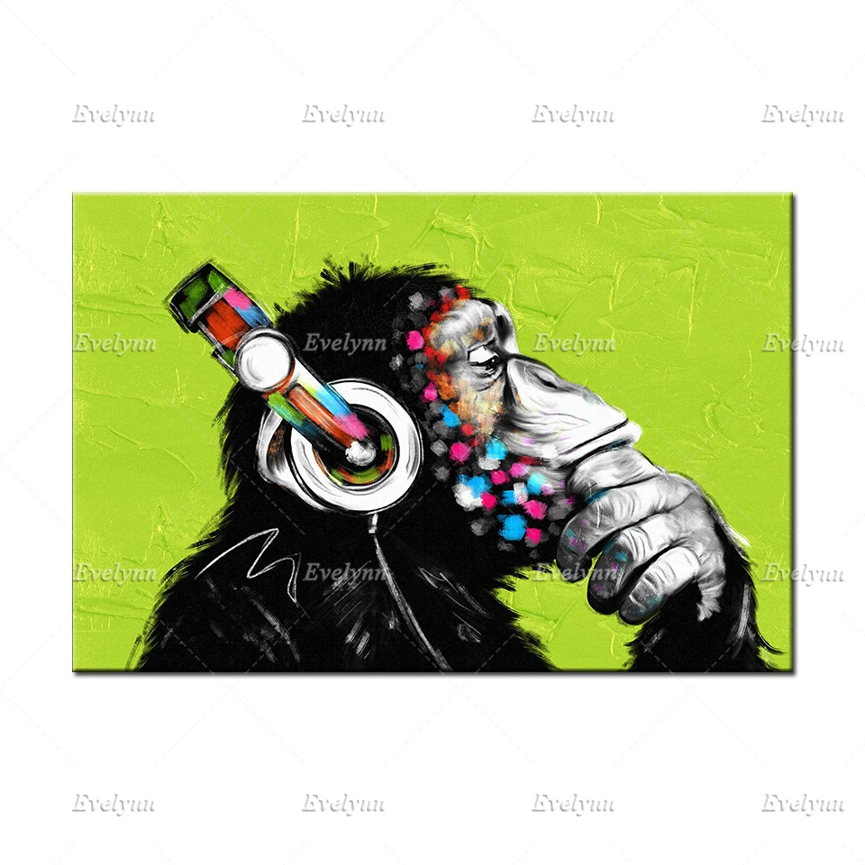 DJ Opica Platno Banksy Opica Steno Natisni Plakat Divje Živali Umetnosti Tiskanja Opica Slikarstvo Šimpanz Šimpanz Umetnine Doma Dekor