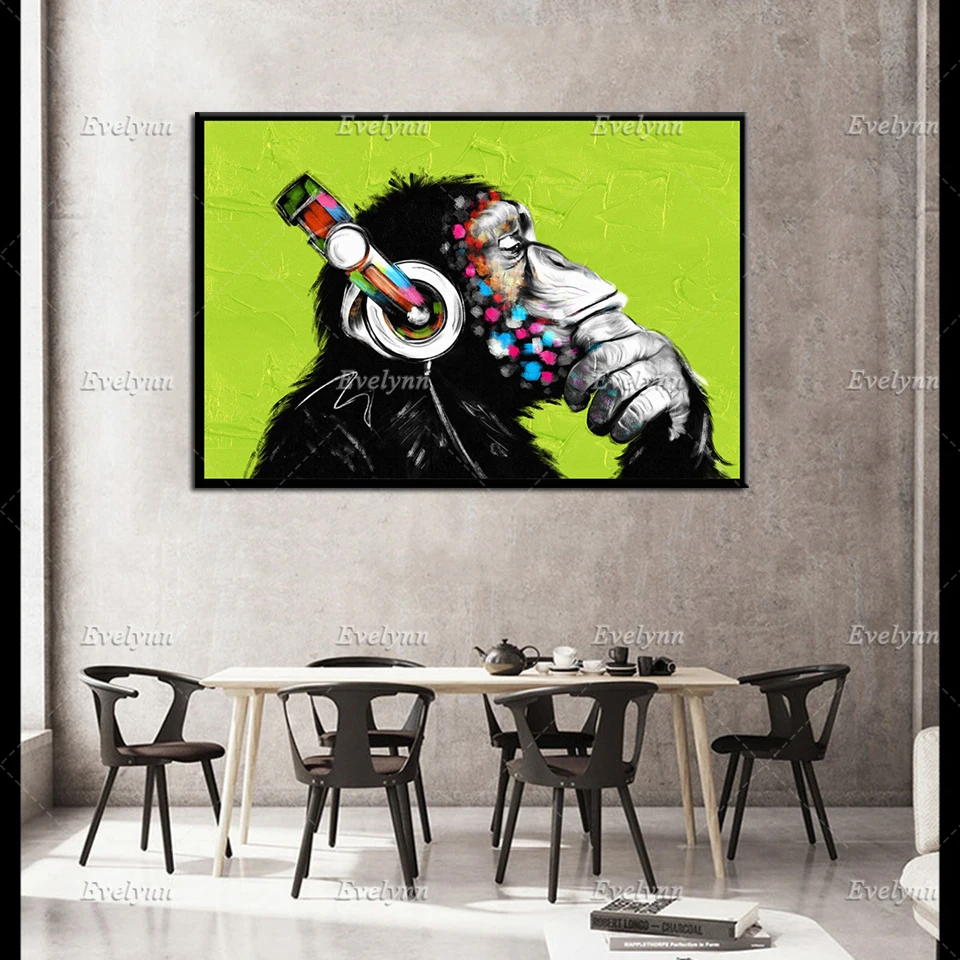 DJ Opica Platno Banksy Opica Steno Natisni Plakat Divje Živali Umetnosti Tiskanja Opica Slikarstvo Šimpanz Šimpanz Umetnine Doma Dekor