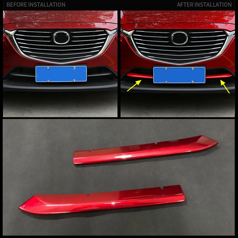Auto Styling Spredaj Glavo Spodaj Pod Rešetko Žara Trak Okraski za Pokrov Trim Za Mazda CX-3 CX3 2016 - 2020 Red / Silver