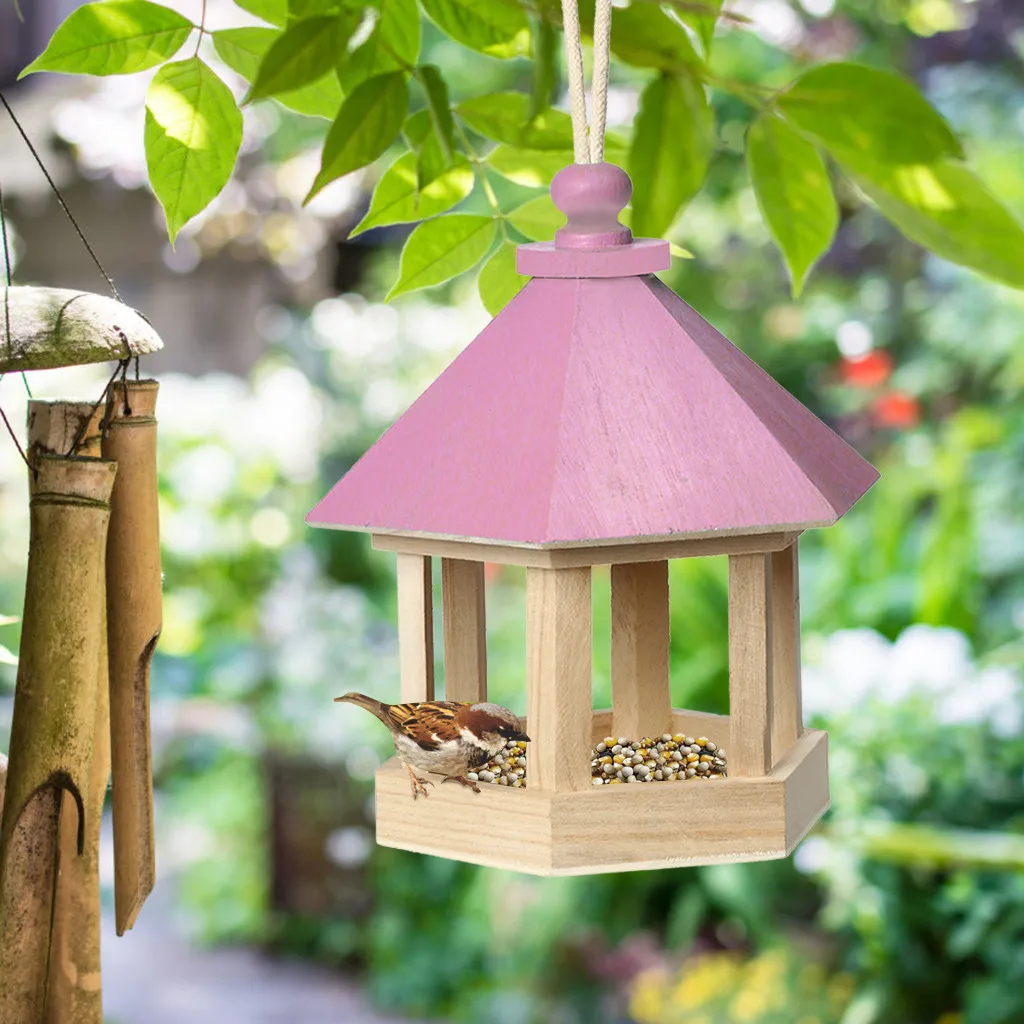 Lesene Podajalnik Ptic Visi za Vrt, Dvorišče Dekoracijo Parcelo, Oblikovan S Streho