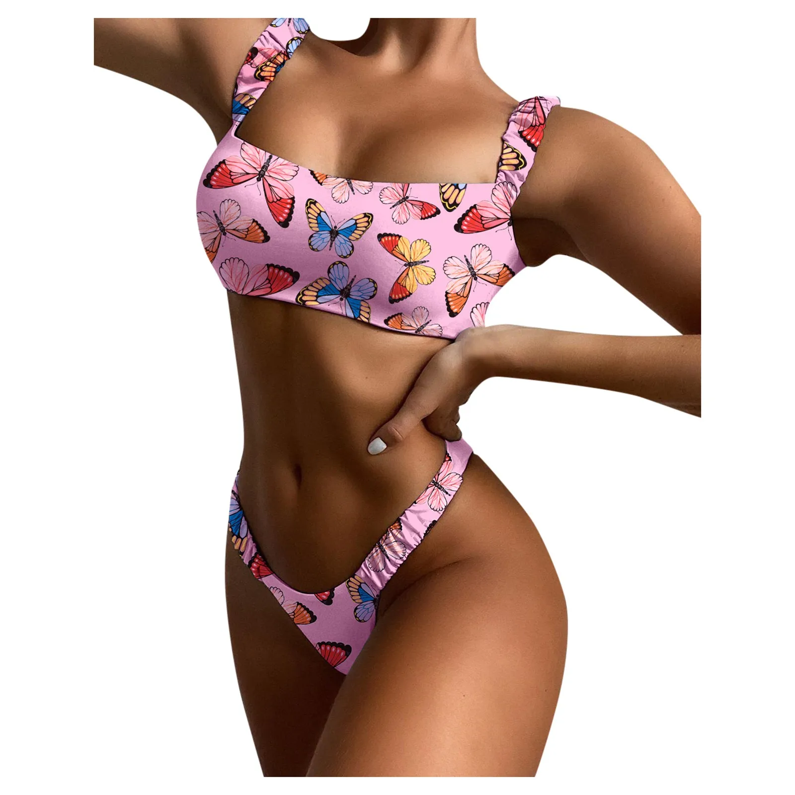 Roza Metulja Print Bikini Kopalke Ženske Brazilski Plaži Nositi Dva Kosa Kopalke, Kopalke Bandeau Biquinis Set