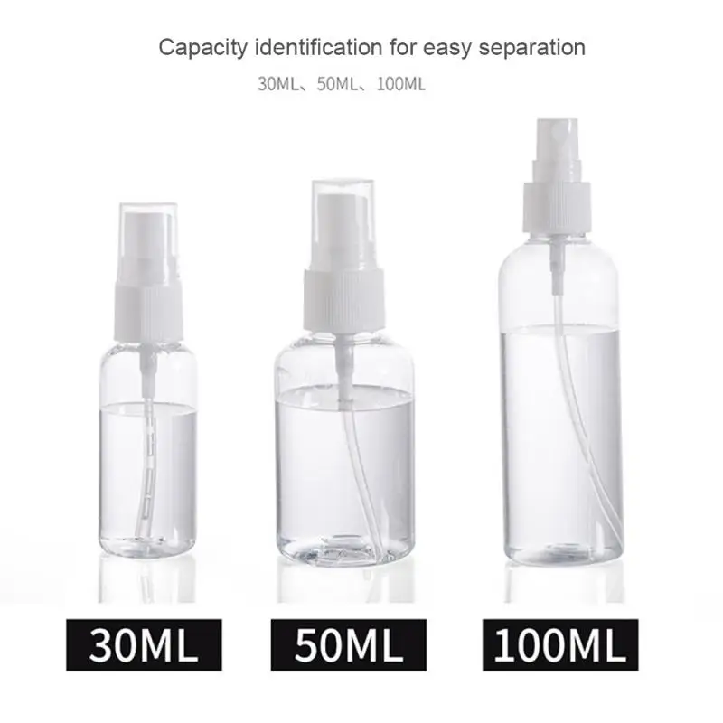 3 Vrste 30 ml/50 ml/100 ml Prozorni Plastični Spray Steklenico Trajne ponovno napolniti Prazno Posodo Megle Črpalka tkalnico Potovanja