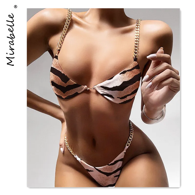 Mirabelle Kovinske Verige Bikini 2021 Novo Leopard Kopalke Ženska Seksi Ženske Kopalke Tangice Bikini Komplet Kopalke Plaža Obrabe