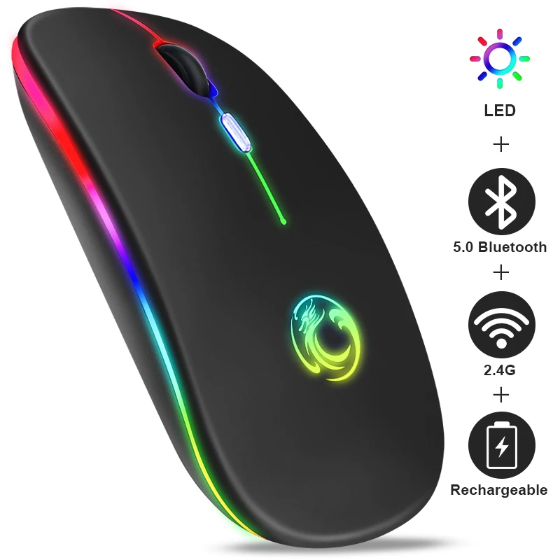 Brezžično Miško Bluetooth RGB Akumulatorske Brezžične Miške Računalnik Tiho Mause LED Osvetljen Ergonomska Gaming Miška Za Prenosni RAČUNALNIK