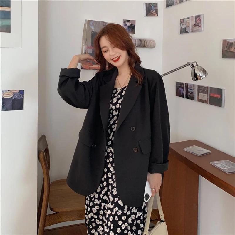 Poletje Korejski Priložnostne Šifon Jopič Ženske Modni Svoboden Dvojno Zapenjanje Tanke Suknjič Eleganten Dolg Rokav Študent Vrhnja Oblačila