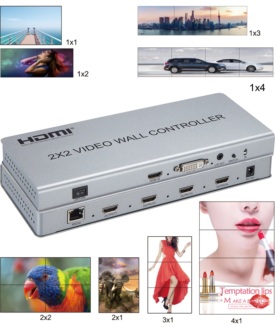 1080P HDMI Video Steno Krmilnik 2x2 TV Steno Preplete Procesor 1x2 1x4 2x1 3x1 4x1 2x4 Multi Zaslon Šivanje 180 Flip, Vrtenje