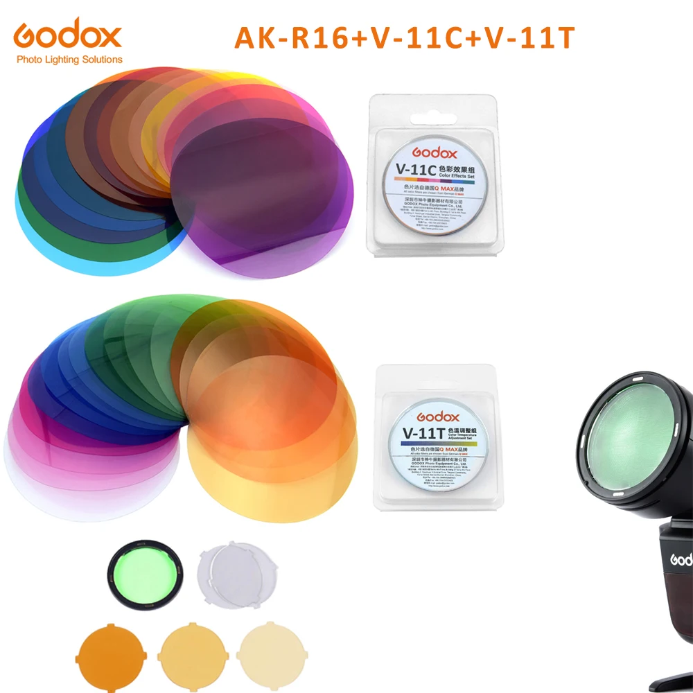 Godox AK-R16 Magnetni Nastavek Difuzor Plošča z PROTI-11C V-11T 30pcs Barvni Učinek Gel Kompleti za Godox V1 Serije Bliskavico Speedlite