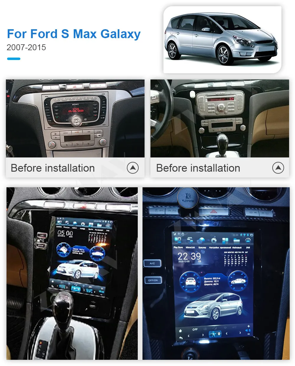 1 DIn Carplay Android Zaslon Za Ford S Max, Galaxy 2007 2008 2009 2010 2011 2012 2013 Stereo Radijski Sprejemnik Vodja Enote